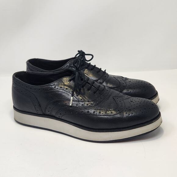 Rag and Bone Women Meli Brogue Wingtip Oxford Shoes Size 39 US 9 Black Leather - Picture 1 of 9